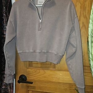 Aritzia Wilfred Free Cropped Half-Zip Sweatshirt in Mauve Gray